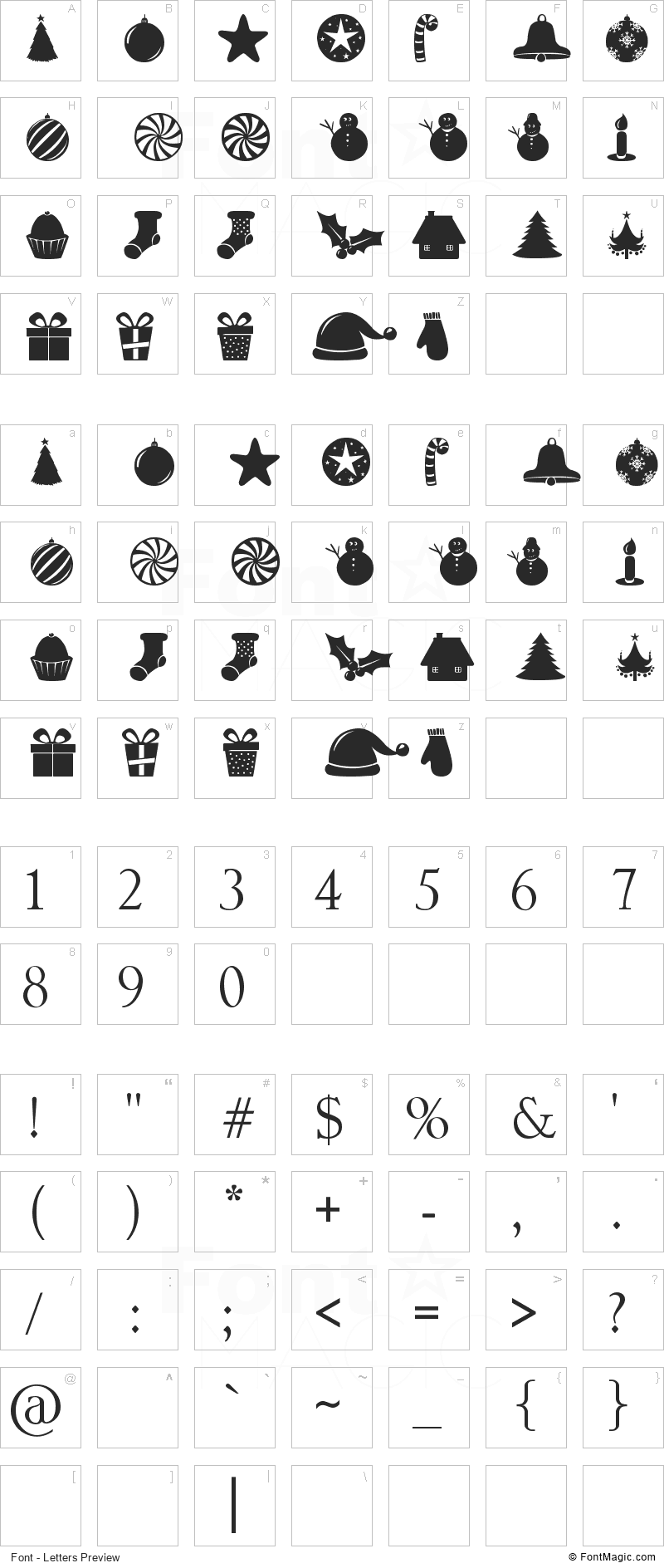 Christmas Shapes Font - All Latters Preview Chart